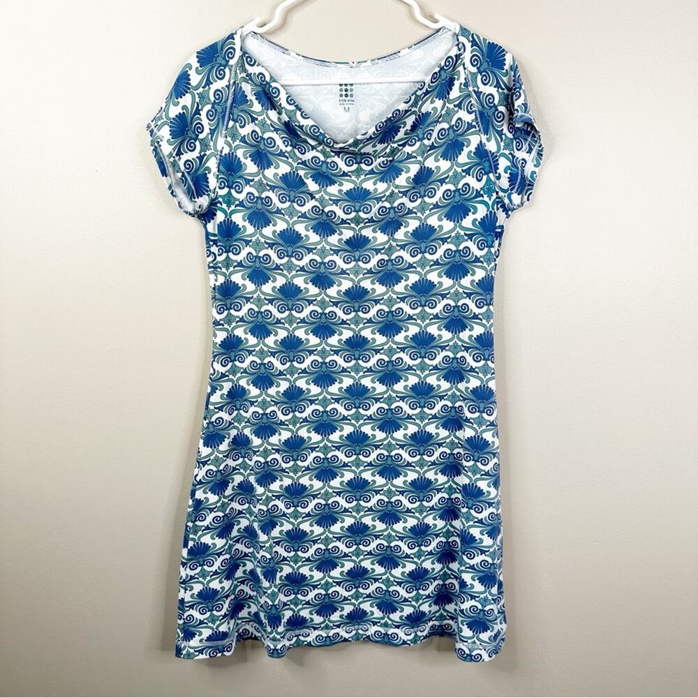 Title Nine Majestic Dress Womens Medium Blue Printed Cowl Neck Stretchy